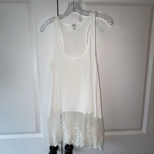 Umgee White Lace Hem Tunic Tank Top Boho Flowy Sleeveless Size Small